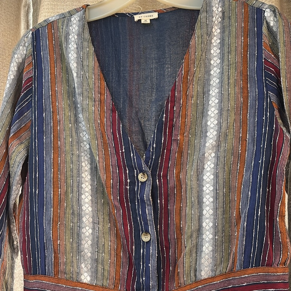 Striped Multicolor Button-Up Romper M - Picture 6 of 12